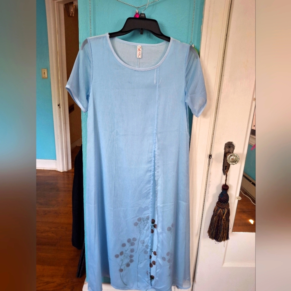 EJOY Net Women's M Front Sheer Layer Chiffon Over Midi Dress NWOT Blue